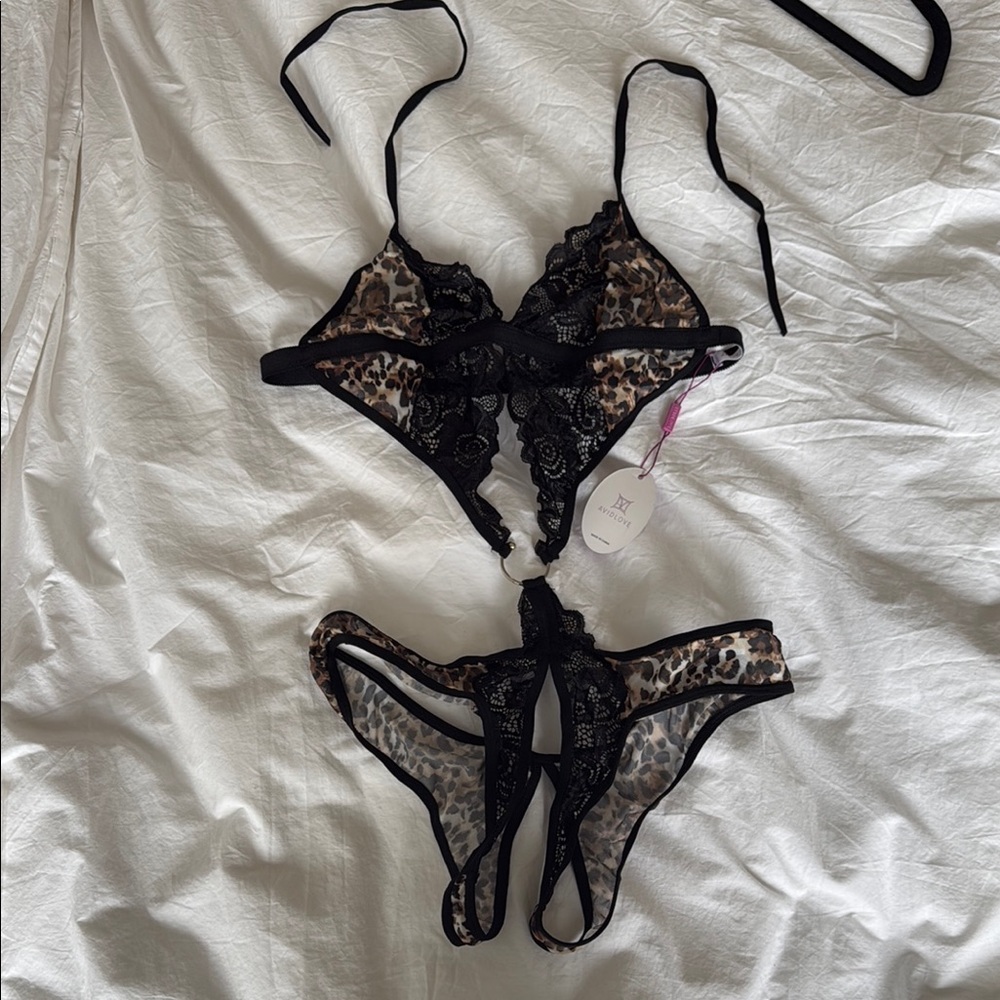 Black and Leopard Lace Bodysuit